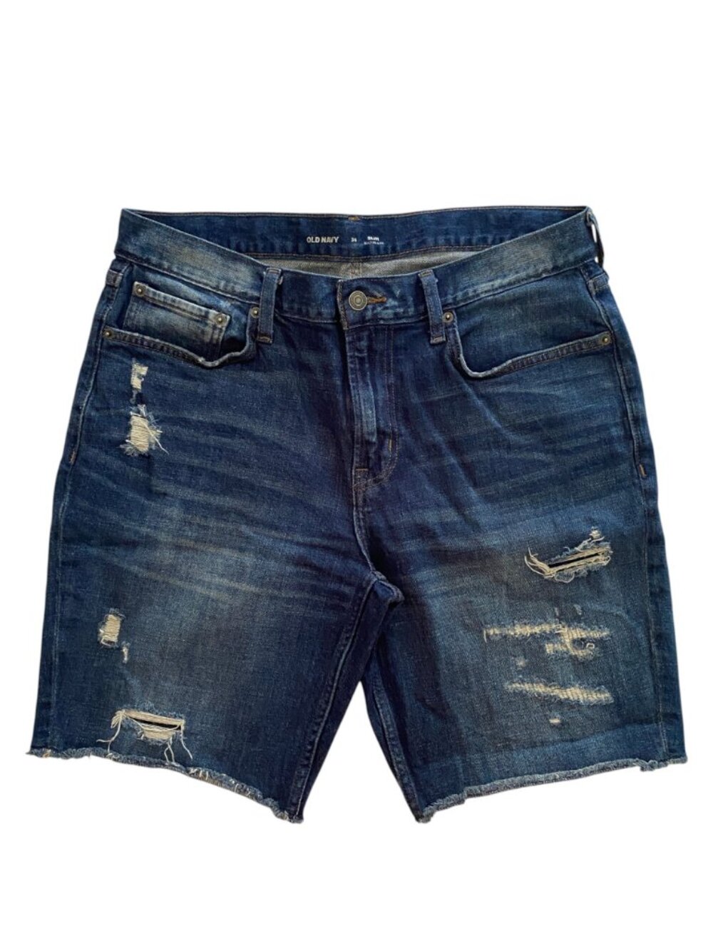 OLD NAVY - cut off blue jean shorts - slim distressed - size Men's 36